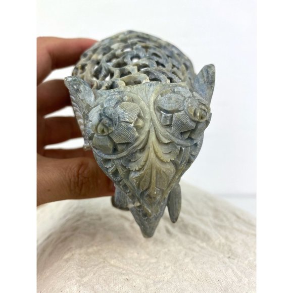 Indian Hand Carved Soapstone Elephant Undercut Double Layered Home Decor - Picture 3 of 11